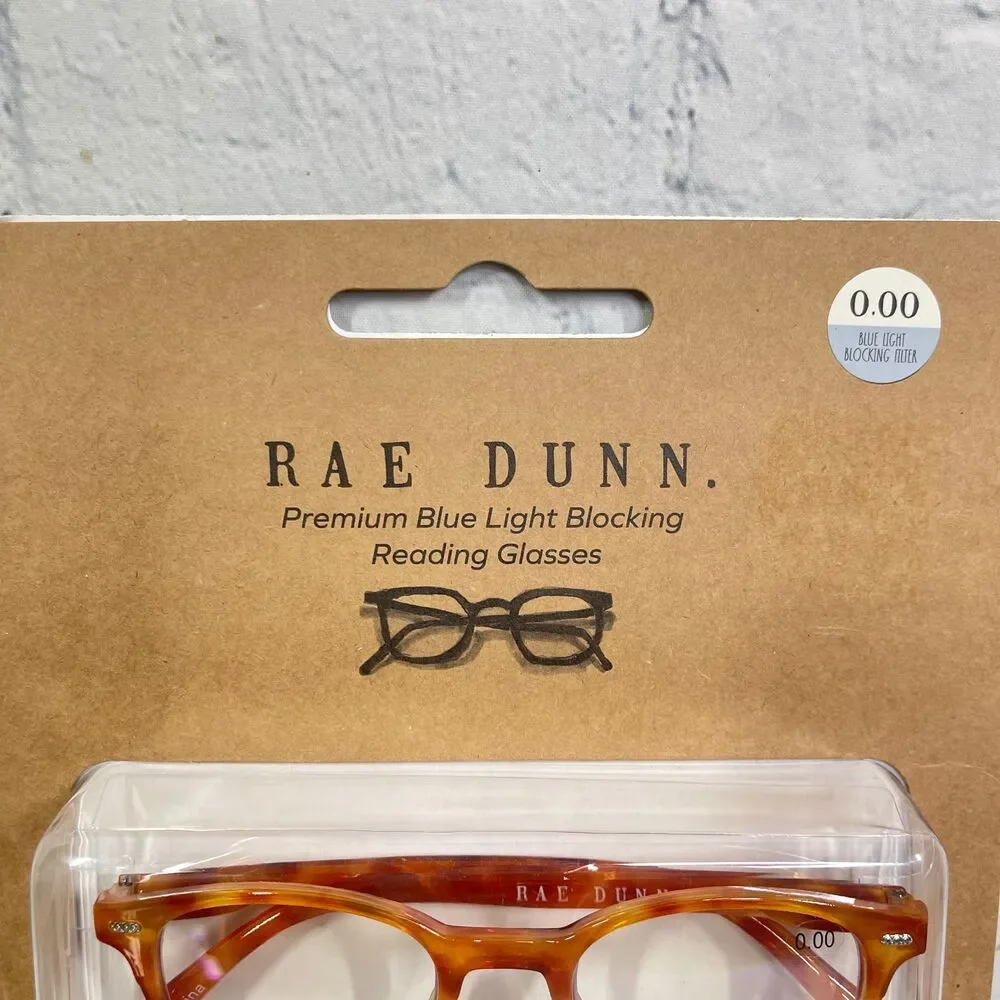 Rae Dunn Premium Blue Light Blocking 0.00 2 Glasses + Case Brown Ivory